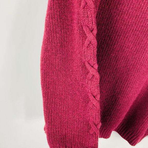 Suzanne Betro Size Large XL Lacing Detail V-Neck Sweater Burgundy Red - Picture 3 of 5